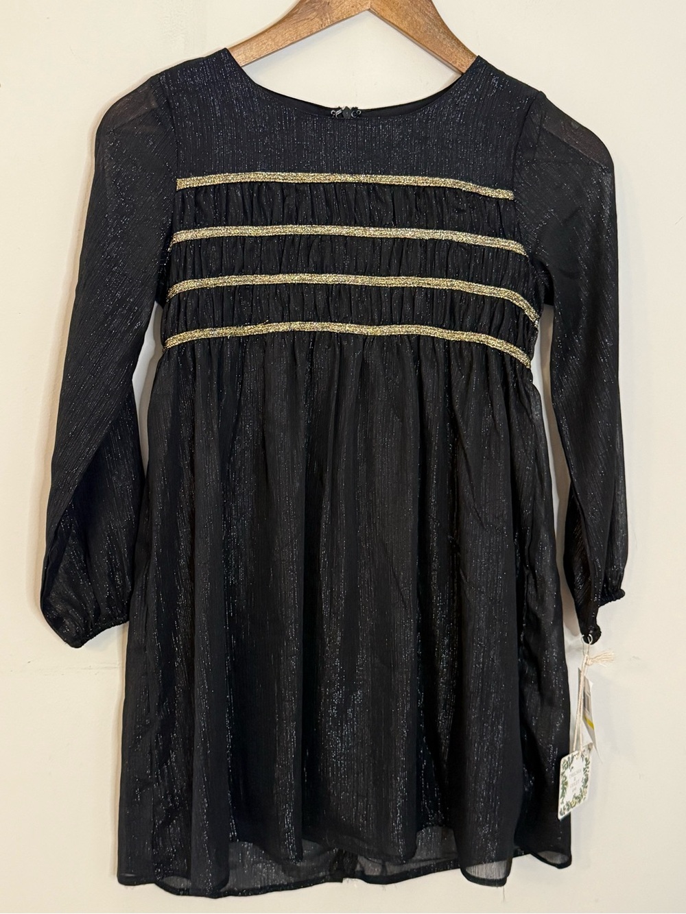 Chelsea & Violet Girl versatile black metallic gold shift dress SZ 14